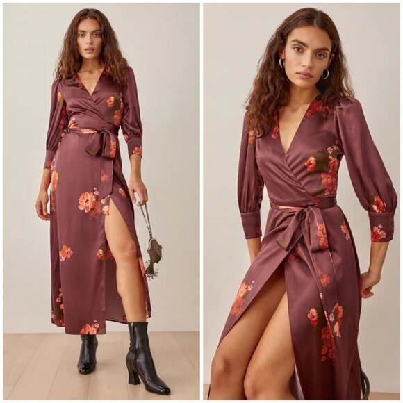 💕REFORMATION💕 Merrick Silk Dress ~ 100% Silk Azusa Floral Print XS NWOT - Picture 5 of 16